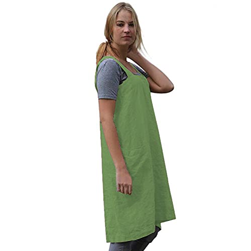 Women's Cross Back Pinafore Apron with Large Pockets Home Kitchen (Small / Green)