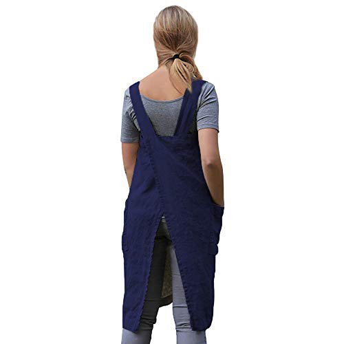Women’s Pinafore Square Apron Baking Cooking Gardening Works Cross Back Cotton (XX-Large / Blue)