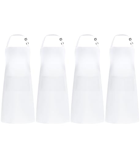 4 Pack Adjustable Bib Apron with 2 Pockets Unisex (White)