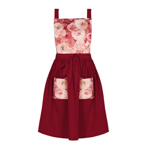 Aprons for Women with Pockets (Red)