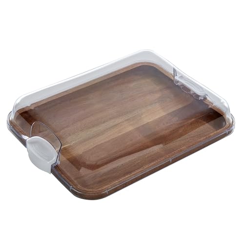 11 x 14 Inch Acacia Cutting Board with Locking Lid (White / Rectangle)