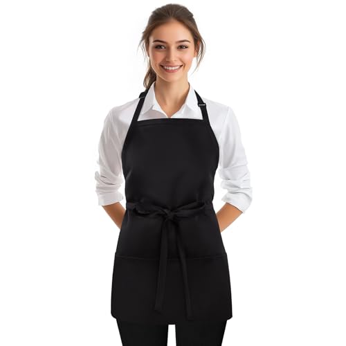Kitchen Cooking Apron with 3 Pockets (Black)