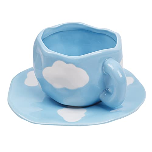 10oz Cloud Ceramic Mug With Saucer (Blue Sky and White Clouds)