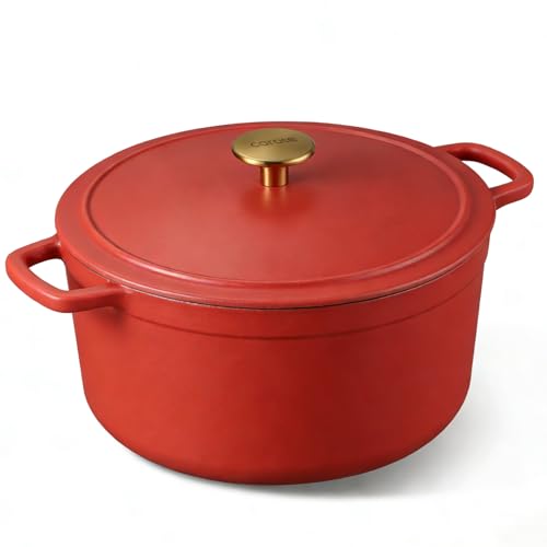 5QT Enameled Cast Iron Dutch Oven Pot with Lid (Red / 5 quart)