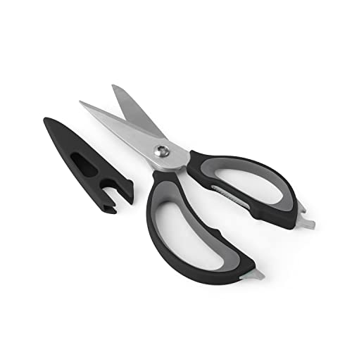 4-in-1 Kitchen Shears with Sheath, Grey and Black (Black and Gray)