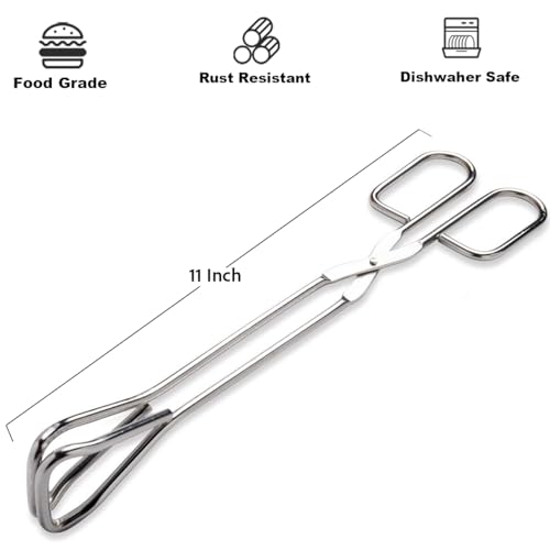 11" Heavy Duty Stainless Steel Kitchen Scissor Tongs with Comfortable Ergonomic Grip (11 Inch (Set of 2))