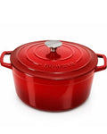 6QT Cast Iron Dutch Oven Pot with Lid (Crimson / 6qt Regular)