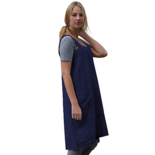 Women’s Pinafore Square Apron Baking Cooking Gardening Works Cross Back Cotton (3X-Large / Blue)