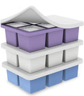 Large Silicone Ice Cube Trays with Lids (Purple+White+Blue)