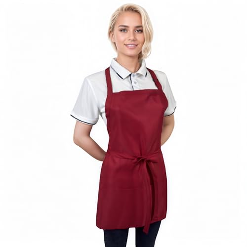 Adjustable Waterproof Aprons with 3 Pockets for Men Women (Red)