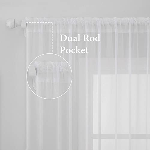 2 Panels White Sheer Curtains for Living Room 54 X 64 Inches (White / 54"W x 64"L (Pack of 2))
