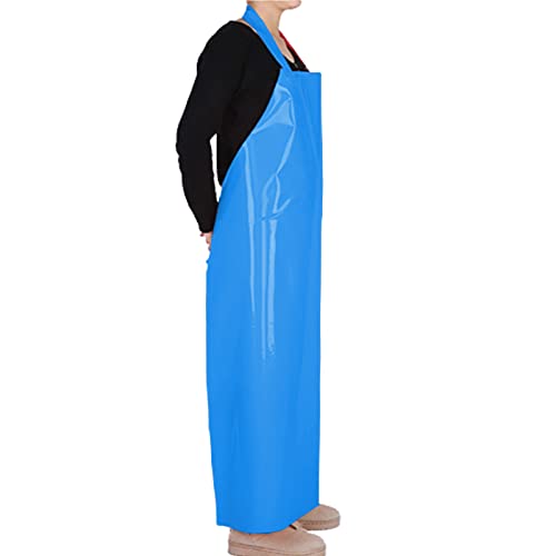 Waterproof Oil Proof Bib Apron Utility Apron Chemical Resistant Apron with Sleeve Work Apron Ultra Lightweight (Blue)