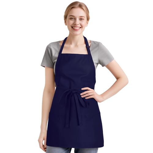Kitchen Cooking Apron with 3 Pockets (Navy Blue)