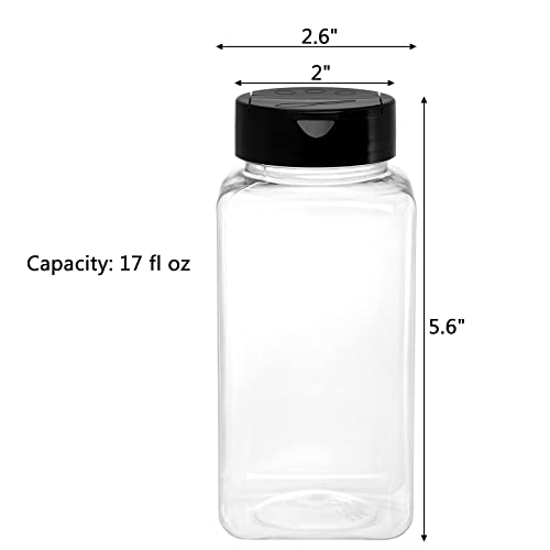 16 Pack 17 Fluid Oz Clear Plastic Spice Jars Spice Containers Spice Bottles Seasoning Organizer with Black Lids