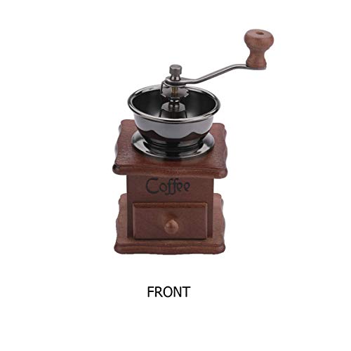 Manual Coffee Grinder Wood Vintage Antique Ceramic Hand Crank Coffee Mill With Adjustable Gear Setting Portable Hand Cleaning Brush Included (Wooden)
