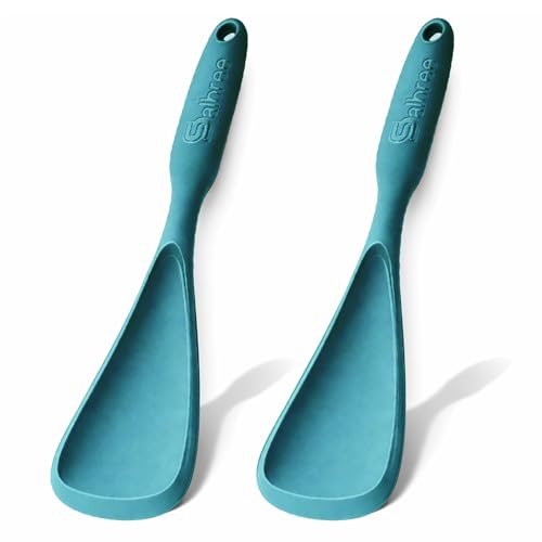 Seamless Silicone Spatula Spoon Multifunction Scoop Kitchen Spoon (Teal-2 Pack)