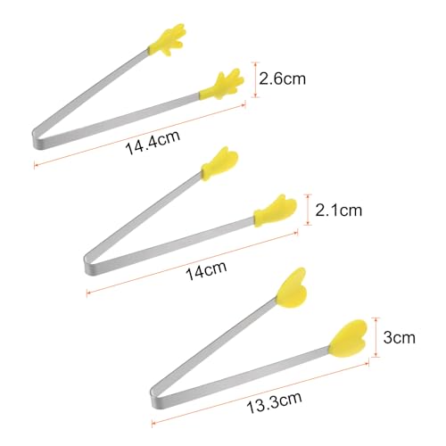 Mini Food Tongs 5.5" Pattern Shape Stainless Steel with Silicon Tips Small Cooking Tongs Kitchen Food Tongs Serving Tongs for Cooking Grilling BBQ Barbecue Kitchen (Yellow)