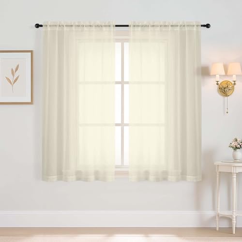Cream Window Sheer Curtains 54 inch Length (42"W x 54"L (Pack of 2) / Cream)