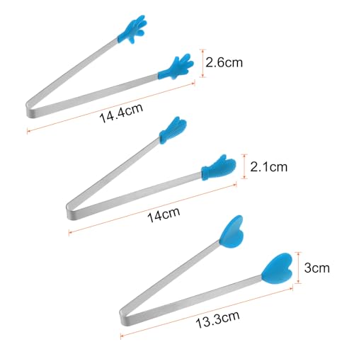 Mini Food Tongs 5.5" Pattern Shape Stainless Steel with Silicon Tips Small Cooking Tongs Kitchen Food Tongs Serving Tongs for Cooking Grilling BBQ Barbecue Kitchen (Blue)