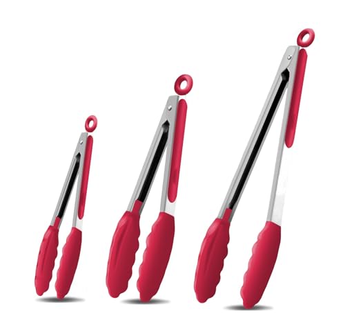 Kitchen Tongs with Silicone Tips (Red)