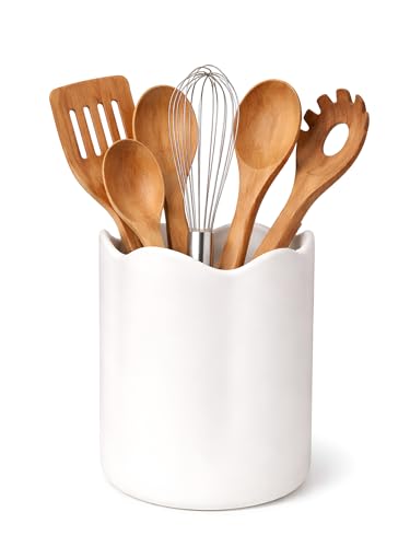 Ceramic Utensil Holder for Kitchen Counter (White / 7.1")