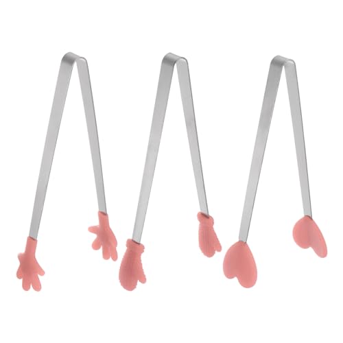 Mini Food Tongs 5.5" Pattern Shape Stainless Steel with Silicon Tips Small Cooking Tongs Kitchen Food Tongs Serving Tongs for Cooking Grilling BBQ Barbecue Kitchen (CoralPink)