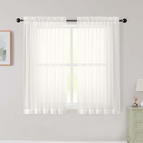 Ivory Sheer Curtains for Bedroom Living Room 45 Inch Length 2 Panels (Ivory / 42"W x 45"L (Pack of 2))