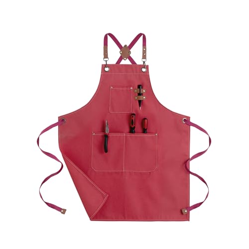 Chef Aprons for Men Canvas Apron with Large Pockets and Adjustable Neck Strap for Cooking (Hot Pink)