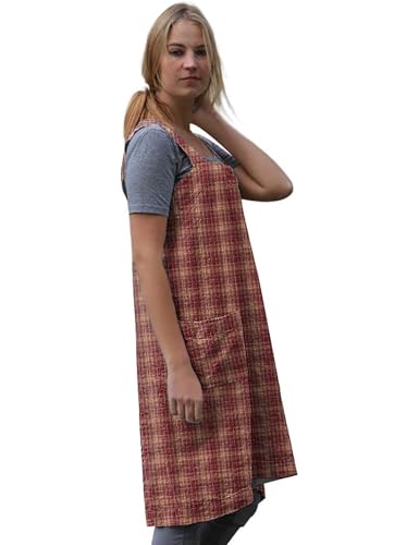 Women's Plaid Cross Back Apron with Large Pockets Home Kitchen (Medium / Plaid7)