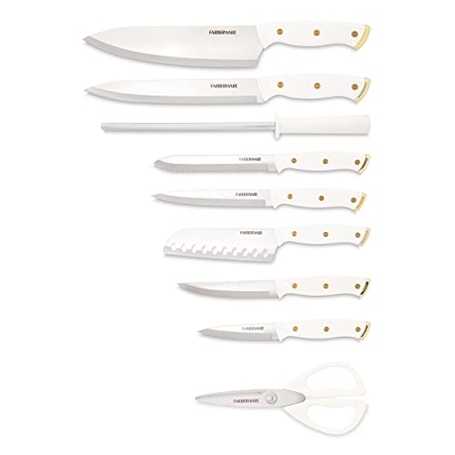 15 Piece Knife Block Set (15-Piece / White and Gold)