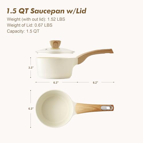 Ceramic Nonstick Sauce Pan with Lid (Ceramic White / 1.5 Quarts)
