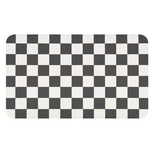 Checkered Dish Drying Mat for Kitchen Counter (Black / 24" x 16")
