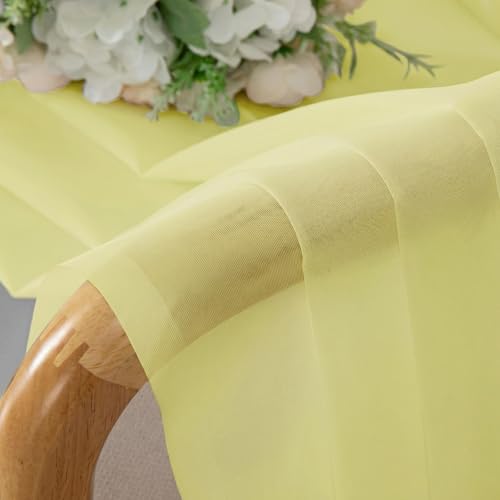 Short Sheer Curtains for Bedroom Living Room 54 Inch Length 2 Panels Set (Light Yellow / 42"W x 54"L (Pack of 2))