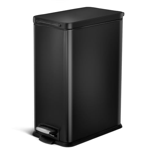 8 Gallon Kitchen Trash Can with Slim Fit Design (Black / Solid)