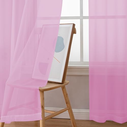 Pink Sheer Curtains 84 Inches Long (Pink / 42"W x 84"L (Pack of 2))