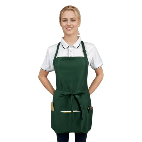Adjustable Waterproof Aprons with 3 Pockets for Men Women (Green, 2 Pack)