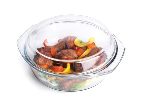 Round Tempered Glass Casserole Dish with Lid (3QT)