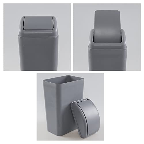 Plastic Trash Waste Bin with Swing Lid (Grey)