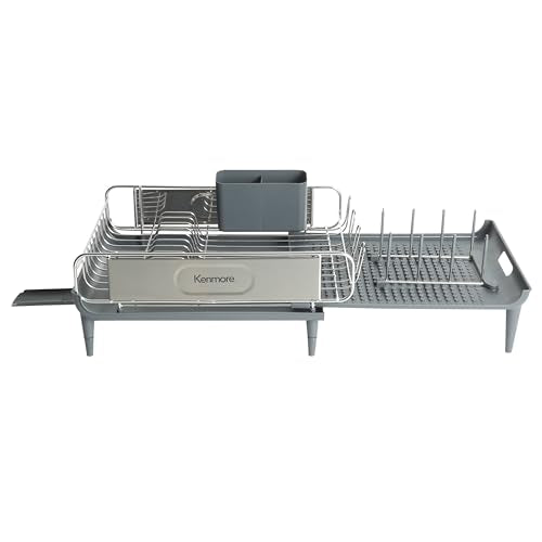 Loxdell Expandable Full Size Rust Resistant Dish Rack with Drain Board and Flatware Caddy