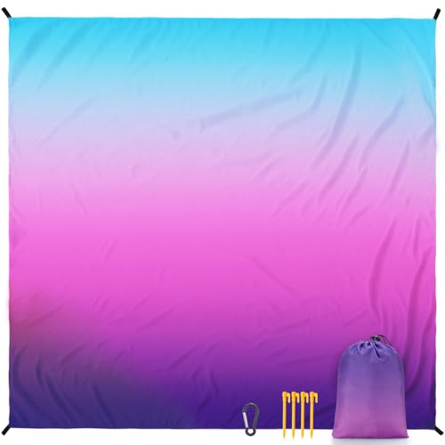Beach Blanket Mat Waterproof Sandproof for 2 (Gradient-bluepurple / 79" X 108"（1-6person）)