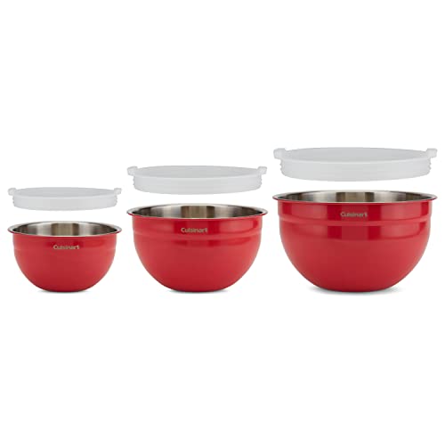 CTG-00-SMB Stainless Steel Mixing Bowls with Lids, Set of 3, Red (Red / 3-Piece Nesting Bowl Set)
