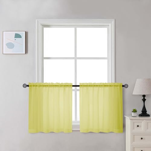 Sheer Lemon Tier Curtains 24 Inch Length Set (Lemon / 42"W x 24"L (Pack of 2))