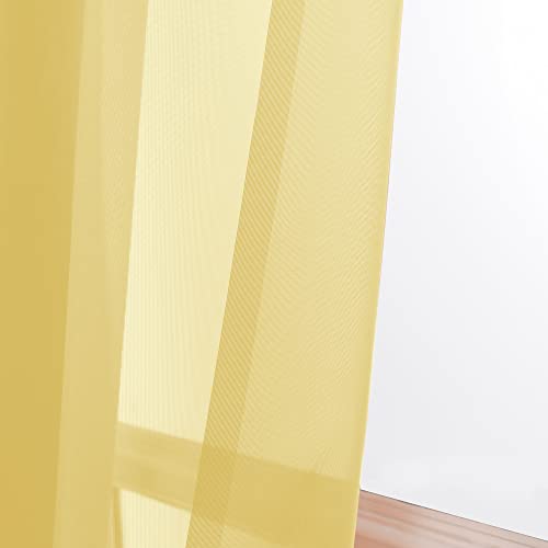Gold Sheer Curtains 96 Inch Length 2 Panels Set (Yellow / 42"W x 96"L (Pack of 2))