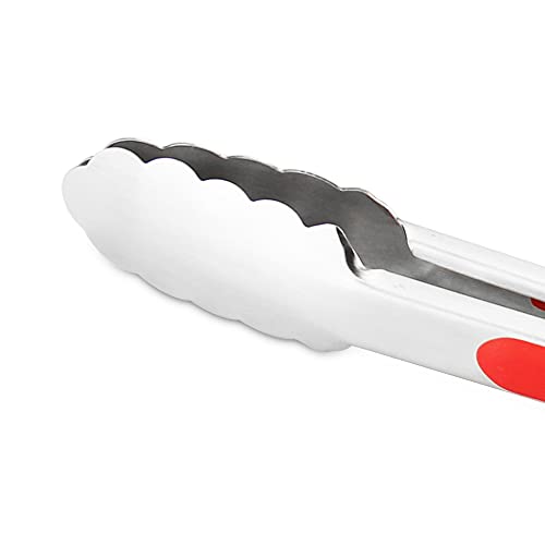 304 Stainless Steel Locking Kitchen Tongs (9" & 9" & 12" & 12" / Red)
