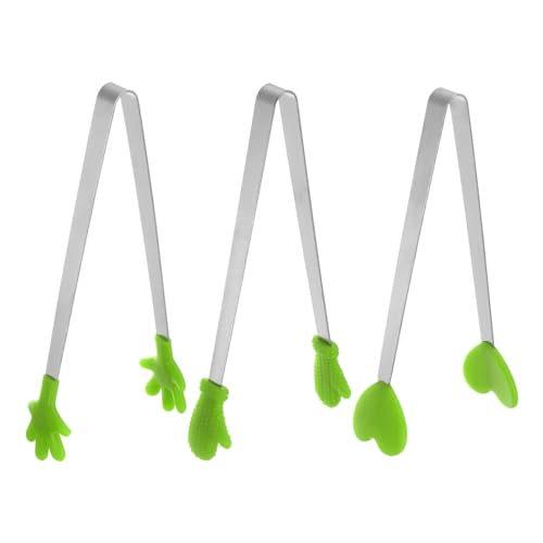 Mini Food Tongs 5.5" Pattern Shape Stainless Steel with Silicon Tips Small Cooking Tongs Kitchen Food Tongs Serving Tongs for Cooking Grilling BBQ Barbecue Kitchen (Green)