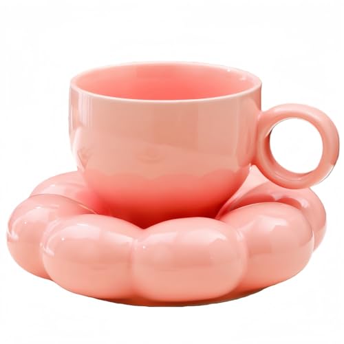 Cloud Shaped Mug & Saucer Set with Floral Coaster (Cloud-mug-electro-pink)