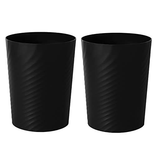 Plastic Small Bathroom Trash Can Wastebasket Garbage Can (Black / 1.8 Gallon/2 Pack)