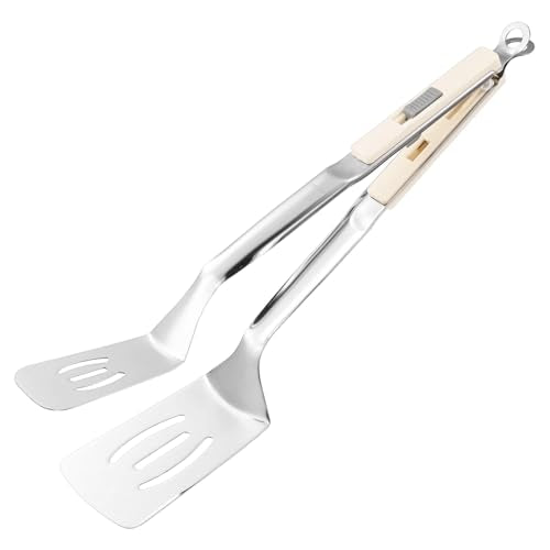 Spatula Tongs (White Handle, Silver Tone)