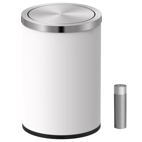4 Gallons White Swing Lid Stainless Steel Trash Can (White / 15L)