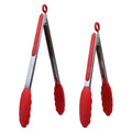 Kitchen Silicone Tongs for Cooking with Non (Red / 2Pcs, 9+12 Inch)